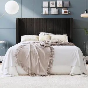 Full Size Corduroy Upholstered Platform Bed Frame with Vertical Channel Tufted Wingback Headboard, 8" Under Bed Storage, Wooden Slats & Metal Frame Support, Easy Assembly, Black Full Size Corduroy Upholstered Platform Bed Frame with Vertical Channel Tufted Wingback Headboard, 8" Under Bed Storage, Wooden Slats & Metal Frame Support, Easy Assembly, Black