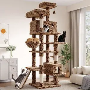 82 inch, Multi-Level Cat Tree Tower for Indoor Cats, Cat Condo with Sisal Scratching Posts, Plush Perches, Hammocks, Toy Balls, Leopard Print 82 inch, Multi-Level Cat Tree Tower for Indoor Cats, Cat Condo with Sisal Scratching Posts, Plush Perches, Hammocks, Toy Balls, Leopard Print