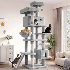 82 inch, Multi-Level Cat Tree Tower for Indoor Cats, Cat Condo with Sisal Scratching Posts, Plush Perches, Hammocks, Toy BallsGrey 82 inch, Multi-Level Cat Tree Tower for Indoor Cats, Cat Condo with Sisal Scratching Posts, Plush Perches, Hammocks, Toy BallsGrey