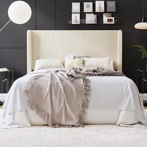Full Size Corduroy Upholstered Platform Bed Frame with Vertical Channel Tufted Wingback Headboard, 8" Under-Bed Storage, Wooden Slats and Metal Frame Support, Easy Assembly, Cream Full Size Corduroy Upholstered Platform Bed Frame with Vertical Channel Tufted Wingback Headboard, 8" Under-Bed Storage, Wooden Slats and Metal Frame Support, Easy Assembly, Cream