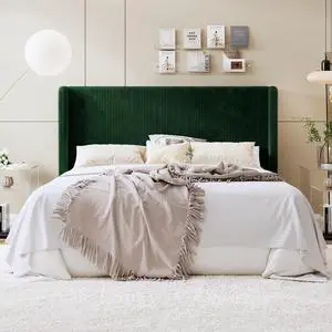 King Size Corduroy Upholstered Platform Bed Frame with Vertical Channel Tufted Wingback Headboard, 8" Under Bed Storage, Wooden Slats & Metal Frame Support, Easy Assembly, Dark Green King Size Corduroy Upholstered Platform Bed Frame with Vertical Channel Tufted Wingback Headboard, 8" Under Bed Storage, Wooden Slats & Metal Frame Support, Easy Assembly, Dark Green