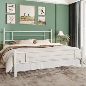 King Size Metal Platform Bed Frame with Modern Headboard and Footboard, Under Bed Storage Space, Noise Free, No Box Spring Needed,White,14 Inch King Size Metal Platform Bed Frame with Modern Headboard and Footboard, Under Bed Storage Space, Noise Free, No Box Spring Needed,White,14 Inch
