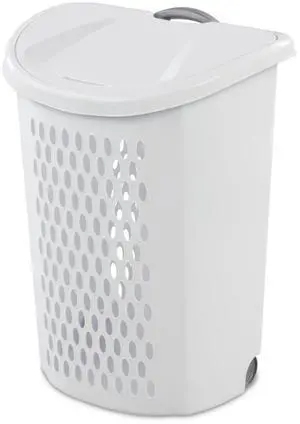 Wheeled Laundry Hamper with Smooth Rolling Wheels, Large Ventilated Plastic Clothes Basket for Easy Transport, Ideal for Laundry Rooms, Dorms, Apartments, White Wheeled Laundry Hamper with Smooth Rolling Wheels, Large Ventilated Plastic Clothes Basket for Easy Transport, Ideal for Laundry Rooms, Dorms, Apartments, White