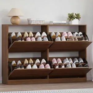 Shoe Cabinet with 4 Flip Drawers, Narrow Hidden Shoe Storage Cabinet, Slim Freestanding Shoe Rack Organizer for Entryway, Hallway, Bedroom, Living Room Shoe Cabinet with 4 Flip Drawers, Narrow Hidden Shoe Storage Cabinet, Slim Freestanding Shoe Rack Organizer for Entryway, Hallway, Bedroom, Living Room