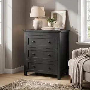 3-Drawer Dresser, Small Wooden Chest of Drawers with Metal Knobs, Water-Resistant Top, Storage Organizer with Anti-Tip Kit for Bedroom, Nursery, Living Room 3-Drawer Dresser, Small Wooden Chest of Drawers with Metal Knobs, Water-Resistant Top, Storage Organizer with Anti-Tip Kit for Bedroom, Nursery, Living Room