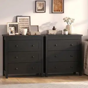 3-Drawer Night Stand Set of 2, Modern Bedside Table Dresser with Metal Handles, Sturdy Wooden End Side Table Storage Cabinet with Anti-Tipping Design for Bedroom 3-Drawer Night Stand Set of 2, Modern Bedside Table Dresser with Metal Handles, Sturdy Wooden End Side Table Storage Cabinet with Anti-Tipping Design for Bedroom