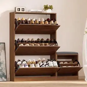 Shoe Cabinet with Bench and 3 Flip Drawers, Slim Narrow Shoe Storage Cabinet, Freestanding Shoe Rack Organizer with Adjustable & Removable Shelves, Anti-Tip for Entryway, Hallway, Foyer Shoe Cabinet with Bench and 3 Flip Drawers, Slim Narrow Shoe Storage Cabinet, Freestanding Shoe Rack Organizer with Adjustable & Removable Shelves, Anti-Tip for Entryway, Hallway, Foyer