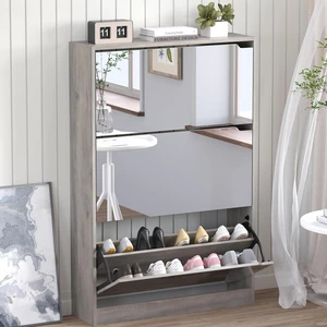 Shoe Cabinet with 3-Flip Mirror Drawers, Freestanding Shoe Rack Organizer with Hidden Handle, Slim Narrow Shoe Storage Cabinet for Entryway, Entrance, Hallway, Bedroom Shoe Cabinet with 3-Flip Mirror Drawers, Freestanding Shoe Rack Organizer with Hidden Handle, Slim Narrow Shoe Storage Cabinet for Entryway, Entrance, Hallway, Bedroom