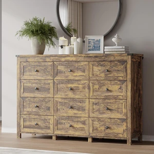 12-Drawer Dresser, Modern Wooden Storage Chest of Drawers, Dresser TV Stand, Wood Drawer Organizer with Metal Handles for Bedroom, Living Room, Hallway 12-Drawer Dresser, Modern Wooden Storage Chest of Drawers, Dresser TV Stand, Wood Drawer Organizer with Metal Handles for Bedroom, Living Room, Hallway
