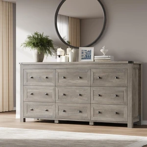 9-Drawer Dresser, Modern Wooden Storage Chest of Drawers, Dresser TV Stand, Wood Drawer Organizer with Metal Handles for Bedroom, Living Room, Hallway 9-Drawer Dresser, Modern Wooden Storage Chest of Drawers, Dresser TV Stand, Wood Drawer Organizer with Metal Handles for Bedroom, Living Room, Hallway