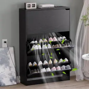 Shoe Cabinet with Odor Control and Back Panels, Deodorizing Slim 3-Flip Shoe Storage Cabinet for Entryway, Freestanding Hidden Shoe Rack Organizer for Entrance, Hallway, Bedroom Shoe Cabinet with Odor Control and Back Panels, Deodorizing Slim 3-Flip Shoe Storage Cabinet for Entryway, Freestanding Hidden Shoe Rack Organizer for Entrance, Hallway, Bedroom