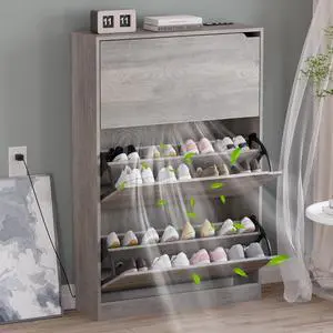 Shoe Cabinet with Odor Control and Back Panels, Deodorizing Slim 3-Flip Shoe Storage Cabinet for Entryway, Freestanding Hidden Shoe Rack Organizer for Entrance, Hallway, Bedroom Shoe Cabinet with Odor Control and Back Panels, Deodorizing Slim 3-Flip Shoe Storage Cabinet for Entryway, Freestanding Hidden Shoe Rack Organizer for Entrance, Hallway, Bedroom