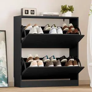 Shoe Cabinet with 2 Flip Drawers, Slim Narrow Shoe Storage Cabinet, Freestanding Shoe Organizer with Adjustable & Removable Shelves, Top Display Shelf for Entryway, Hallway, Foyer, Closet Shoe Cabinet with 2 Flip Drawers, Slim Narrow Shoe Storage Cabinet, Freestanding Shoe Organizer with Adjustable & Removable Shelves, Top Display Shelf for Entryway, Hallway, Foyer, Closet