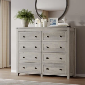 Tall 8-Drawer Dresser, Modern Wooden Storage Chest of Drawers, Dresser TV Stand, Wood Drawer Organizer with Metal Handles for Bedroom, Living Room, Hallway Tall 8-Drawer Dresser, Modern Wooden Storage Chest of Drawers, Dresser TV Stand, Wood Drawer Organizer with Metal Handles for Bedroom, Living Room, Hallway