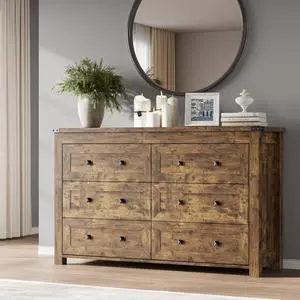 6-Drawer Dresser, Modern Wooden Storage Chest of Drawers, Dresser TV Stand, Wood Drawer Organizer with Metal Handles for Bedroom, Living Room, Hallway 6-Drawer Dresser, Modern Wooden Storage Chest of Drawers, Dresser TV Stand, Wood Drawer Organizer with Metal Handles for Bedroom, Living Room, Hallway