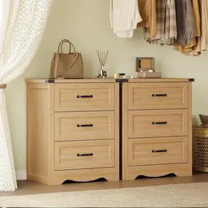 Night Stand Set of 2, 3 Drawers Bedside Table Dresser with Metal Handles, Sturdy Wooden End Side Table Storage Cabinet with Anti-Tipping Design for Bedroom Night Stand Set of 2, 3 Drawers Bedside Table Dresser with Metal Handles, Sturdy Wooden End Side Table Storage Cabinet with Anti-Tipping Design for Bedroom