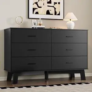 Dresser for Bedroom with 6-Drawer, 47.2" Modern Chest of Drawers with Metal Handles, X-Shape Base & Adjustable Center Leg, Anti-Tip Closet Organizers and Storage Dresser for Bedroom with 6-Drawer, 47.2" Modern Chest of Drawers with Metal Handles, X-Shape Base & Adjustable Center Leg, Anti-Tip Closet Organizers and Storage