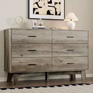 Dresser for Bedroom with 6-Drawer, 47.2" Modern Chest of Drawers with Metal Handles, X-Shape Base & Adjustable Center Leg, Anti-Tip Closet Organizers and Storage Dresser for Bedroom with 6-Drawer, 47.2" Modern Chest of Drawers with Metal Handles, X-Shape Base & Adjustable Center Leg, Anti-Tip Closet Organizers and Storage