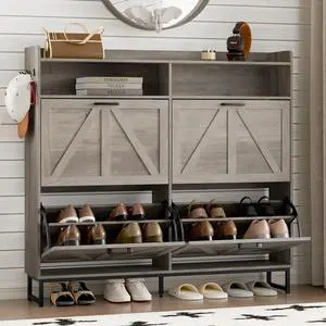 Shoe Cabinet with 4 Flip Drawers Narrow Shoe Storage Cabinet Organizer Wooden Freestanding Shoe Rack Hidden Slim Shoes Storage Cabinet for Entryway, Hallway, Living Room, Bedroom Shoe Cabinet with 4 Flip Drawers Narrow Shoe Storage Cabinet Organizer Wooden Freestanding Shoe Rack Hidden Slim Shoes Storage Cabinet for Entryway, Hallway, Living Room, Bedroom