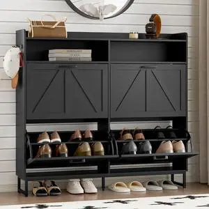 Shoe Cabinet with 4 Flip Drawers Narrow Shoe Storage Cabinet Organizer Wooden Freestanding Shoe Rack Hidden Slim Shoes Storage Cabinet for Entryway, Hallway, Living Room, Bedroom Shoe Cabinet with 4 Flip Drawers Narrow Shoe Storage Cabinet Organizer Wooden Freestanding Shoe Rack Hidden Slim Shoes Storage Cabinet for Entryway, Hallway, Living Room, Bedroom