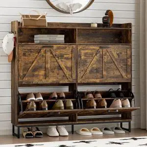 Shoe Cabinet with 4 Flip Drawers Narrow Shoe Storage Cabinet Organizer Wooden Freestanding Shoe Rack Hidden Slim Shoes Storage Cabinet for Entryway, Hallway, Living Room, Bedroom Shoe Cabinet with 4 Flip Drawers Narrow Shoe Storage Cabinet Organizer Wooden Freestanding Shoe Rack Hidden Slim Shoes Storage Cabinet for Entryway, Hallway, Living Room, Bedroom