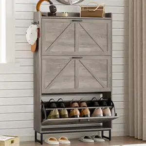 Shoe Cabinet with 3 Flip Drawers Narrow Shoe Storage Cabinet Organizer Wooden Freestanding Shoe Rack Hidden Slim Shoes Storage Cabinet for Entryway, Hallway, Living Room, Bedroom Shoe Cabinet with 3 Flip Drawers Narrow Shoe Storage Cabinet Organizer Wooden Freestanding Shoe Rack Hidden Slim Shoes Storage Cabinet for Entryway, Hallway, Living Room, Bedroom