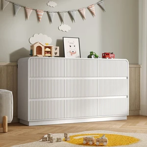 Dresser for Bedroom with 9 Drawers, Fluted Chest of Drawers with Round Curved Corner, Hidden Handles, Modern Wood Storage Organizer for Bedroom, Nursery, Living Room Dresser for Bedroom with 9 Drawers, Fluted Chest of Drawers with Round Curved Corner, Hidden Handles, Modern Wood Storage Organizer for Bedroom, Nursery, Living Room