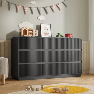 Dresser for Bedroom with 9 Drawers, Fluted Chest of Drawers with Round Curved Corner, Hidden Handles, Modern Wood Storage Organizer for Bedroom, Nursery, Living Room Dresser for Bedroom with 9 Drawers, Fluted Chest of Drawers with Round Curved Corner, Hidden Handles, Modern Wood Storage Organizer for Bedroom, Nursery, Living Room