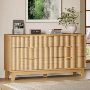 57" Long Dresser for Bedroom, 7-Drawer Fluted Chest, Wide Wood Storage Dresser with Metal Slides and Handles, Stable Base, Modern Clothes Organizer for Primary Suite, Guest Room, Nursery 57" Long Dresser for Bedroom, 7-Drawer Fluted Chest, Wide Wood Storage Dresser with Metal Slides and Handles, Stable Base, Modern Clothes Organizer for Primary Suite, Guest Room, Nursery