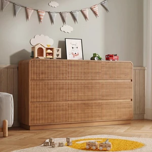 Dresser for Bedroom with 9 Drawers, Fluted Chest of Drawers with Round Curved Corner, Hidden Handles, Modern Wood Storage Organizer for Bedroom, Nursery, Living Room Dresser for Bedroom with 9 Drawers, Fluted Chest of Drawers with Round Curved Corner, Hidden Handles, Modern Wood Storage Organizer for Bedroom, Nursery, Living Room