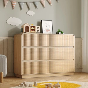 Dresser for Bedroom with 6 Drawers, Fluted Chest of Drawers with Round Curved Corner, Hidden Handles, Modern Wood Storage Organizer for Bedroom, Nursery, Living Room Dresser for Bedroom with 6 Drawers, Fluted Chest of Drawers with Round Curved Corner, Hidden Handles, Modern Wood Storage Organizer for Bedroom, Nursery, Living Room