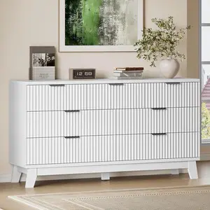 57" Long Dresser for Bedroom, 7-Drawer Fluted Chest, Wide Wood Storage Dresser with Metal Slides and Handles, Stable Base, Modern Clothes Organizer for Primary Suite, Guest Room, Nursery 57" Long Dresser for Bedroom, 7-Drawer Fluted Chest, Wide Wood Storage Dresser with Metal Slides and Handles, Stable Base, Modern Clothes Organizer for Primary Suite, Guest Room, Nursery