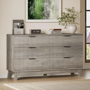 53" Long Dresser for Bedroom, 6-Drawer Dresser with Fluted Fronts, Wide Wood Chest of Drawers, Smooth Metal Slides, Stable Base, Modern Clothes Storage Cabinet for Living Room, Hallway 53" Long Dresser for Bedroom, 6-Drawer Dresser with Fluted Fronts, Wide Wood Chest of Drawers, Smooth Metal Slides, Stable Base, Modern Clothes Storage Cabinet for Living Room, Hallway