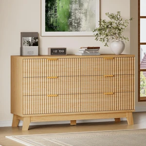 53" Long Dresser for Bedroom, 6-Drawer Dresser with Fluted Fronts, Wide Wood Chest of Drawers, Smooth Metal Slides, Stable Base, Modern Clothes Storage Cabinet for Living Room, Hallway 53" Long Dresser for Bedroom, 6-Drawer Dresser with Fluted Fronts, Wide Wood Chest of Drawers, Smooth Metal Slides, Stable Base, Modern Clothes Storage Cabinet for Living Room, Hallway