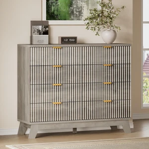 Fluted 8 Drawer Tall Dresser, 47.2" Wide Modern Boho Chest of Drawers, Wooden Storage Dresser TV Stand for Bedroom, Living Room, Closet, Hallway, Curved Profile Design Fluted 8 Drawer Tall Dresser, 47.2" Wide Modern Boho Chest of Drawers, Wooden Storage Dresser TV Stand for Bedroom, Living Room, Closet, Hallway, Curved Profile Design