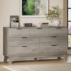 57" Long Dresser for Bedroom, 7-Drawer Fluted Chest, Wide Wood Storage Dresser with Metal Slides and Handles, Stable Base, Modern Clothes Organizer for Primary Suite, Guest Room, Nursery 57" Long Dresser for Bedroom, 7-Drawer Fluted Chest, Wide Wood Storage Dresser with Metal Slides and Handles, Stable Base, Modern Clothes Organizer for Primary Suite, Guest Room, Nursery