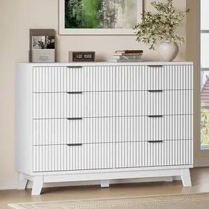 53" Wide Dresser for Bedroom, 8-Drawer Fluted Chest of Drawers, Modern Wood Highboy with Metal Slides and Handles, Anti-Tip Kit, Vertical Clothes Storage Organizer for Apartment, Closet 53" Wide Dresser for Bedroom, 8-Drawer Fluted Chest of Drawers, Modern Wood Highboy with Metal Slides and Handles, Anti-Tip Kit, Vertical Clothes Storage Organizer for Apartment, Closet