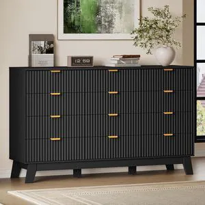 57" Wide Dresser for Bedroom, 12-Drawer Fluted Dresser with Metal Handles, Wood Chest of Drawers with Smooth Slides and Stable Base, Storage Cabinet for Living Room, Nursery, Timeless Noir 57" Wide Dresser for Bedroom, 12-Drawer Fluted Dresser with Metal Handles, Wood Chest of Drawers with Smooth Slides and Stable Base, Storage Cabinet for Living Room, Nursery, Timeless Noir