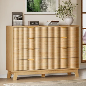 53" Wide Dresser for Bedroom, 8-Drawer Fluted Chest of Drawers, Modern Wood Highboy with Metal Slides and Handles, Anti-Tip Kit, Vertical Clothes Storage Organizer for Apartment, Closet 53" Wide Dresser for Bedroom, 8-Drawer Fluted Chest of Drawers, Modern Wood Highboy with Metal Slides and Handles, Anti-Tip Kit, Vertical Clothes Storage Organizer for Apartment, Closet