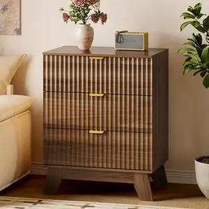 Fluted 3 Drawer Dresser, 30.3" Tall Compact Modern Boho Chest of Drawers, Wooden Storage Cabinet for Bedroom, Living Room, Entryway, Curved Profile Design Fluted 3 Drawer Dresser, 30.3" Tall Compact Modern Boho Chest of Drawers, Wooden Storage Cabinet for Bedroom, Living Room, Entryway, Curved Profile Design