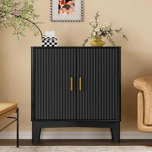 Storage Cabinet with Doors and Adjustable Shelf, Modern Fluted Sideboard Buffet Cabinet, Freestanding Coffee Bar for Kitchen, Pantry, Entryway, Living Room (Black) Storage Cabinet with Doors and Adjustable Shelf, Modern Fluted Sideboard Buffet Cabinet, Freestanding Coffee Bar for Kitchen, Pantry, Entryway, Living Room (Black)