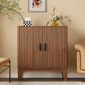 Storage Cabinet with Doors and Adjustable Shelf, Modern Fluted Sideboard Buffet Cabinet, Freestanding Coffee Bar for Kitchen, Pantry, Entryway, Living Room Storage Cabinet with Doors and Adjustable Shelf, Modern Fluted Sideboard Buffet Cabinet, Freestanding Coffee Bar for Kitchen, Pantry, Entryway, Living Room