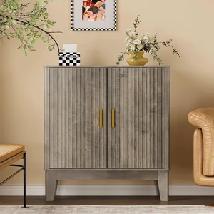 Storage Cabinet with Doors and Adjustable Shelf, Modern Fluted Sideboard Buffet Cabinet, Freestanding Coffee Bar for Kitchen, Pantry, Entryway, Living Room (Weathered Gray) Storage Cabinet with Doors and Adjustable Shelf, Modern Fluted Sideboard Buffet Cabinet, Freestanding Coffee Bar for Kitchen, Pantry, Entryway, Living Room (Weathered Gray)