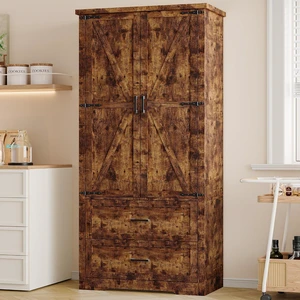 Pantry Organizers and Storage Cabinet, 71 Barn Door White Kitchen Cabinet with Drawers and Adjustable Shelf, Tall Pantry for Kitchen, Dining Room, Living Room. Bathroom and Office Pantry Organizers and Storage Cabinet, 71 Barn Door White Kitchen Cabinet with Drawers and Adjustable Shelf, Tall Pantry for Kitchen, Dining Room, Living Room. Bathroom and Office