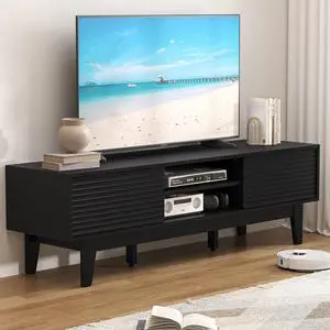 TV Stand for 65 Inch TV, Modern Fluted Entertainment Center TV Console with Storage, Sliding Door Media Console, Wood TV Cabinet for Living Room, Bedroom TV Stand for 65 Inch TV, Modern Fluted Entertainment Center TV Console with Storage, Sliding Door Media Console, Wood TV Cabinet for Living Room, Bedroom