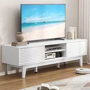 TV Stand for 65 Inch TV, Modern Fluted Entertainment Center TV Console with Storage, Sliding Door Media Console, Wood TV Cabinet for Living Room, Bedroom TV Stand for 65 Inch TV, Modern Fluted Entertainment Center TV Console with Storage, Sliding Door Media Console, Wood TV Cabinet for Living Room, Bedroom