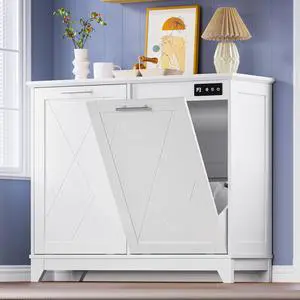 Tilt Out Trash Can Cabinet for 2 Bins, Hidden Recycle Garbage Bin Enclosure, Wooden Double Laundry Cabinet with Odor Control, Negative Ion & Ozone, for Kitchen, Bathroom, Laundry Room Tilt Out Trash Can Cabinet for 2 Bins, Hidden Recycle Garbage Bin Enclosure, Wooden Double Laundry Cabinet with Odor Control, Negative Ion & Ozone, for Kitchen, Bathroom, Laundry Room