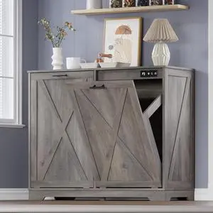 Tilt Out Trash Can Cabinet for 2 Bins, Hidden Recycle Garbage Bin Enclosure, Wooden Double Laundry Cabinet with Odor Control, Negative Ion & Ozone, for Kitchen, Bathroom, Laundry Room Tilt Out Trash Can Cabinet for 2 Bins, Hidden Recycle Garbage Bin Enclosure, Wooden Double Laundry Cabinet with Odor Control, Negative Ion & Ozone, for Kitchen, Bathroom, Laundry Room