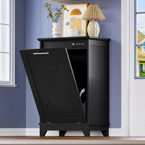 Tilt Out Trash Can Cabinet, Hidden Trash Can Cabinet with Odor Control, Negative Ion & Ozone, Wooden Laundry Hamper Cabinet, Single Trash Cabinet for Kitchen, Bathroom, Laundry Room, White Tilt Out Trash Can Cabinet, Hidden Trash Can Cabinet with Odor Control, Negative Ion & Ozone, Wooden Laundry Hamper Cabinet, Single Trash Cabinet for Kitchen, Bathroom, Laundry Room, White