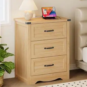 Night Stand with Charging Station, Wave Base Bedside Table Dresser with Metal Handles, Sturdy Wooden End Side Table Storage Cabinet with Anti-Tipping Design for Bedroom Night Stand with Charging Station, Wave Base Bedside Table Dresser with Metal Handles, Sturdy Wooden End Side Table Storage Cabinet with Anti-Tipping Design for Bedroom